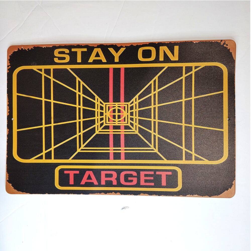 Stay On Target Tin Sign 12×8 Retro Grid Sci‑Fi Inspired Metal Wall Art Decor